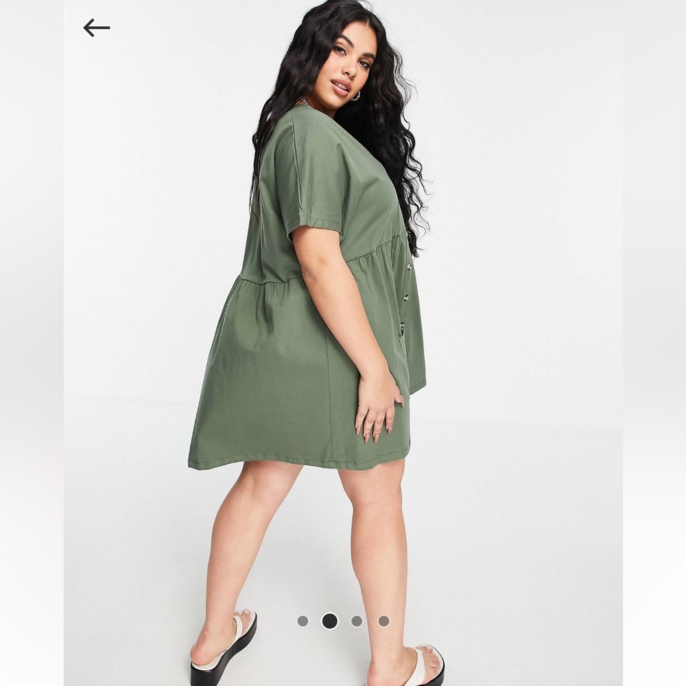 Green Curve button up mini smock dress with pockets